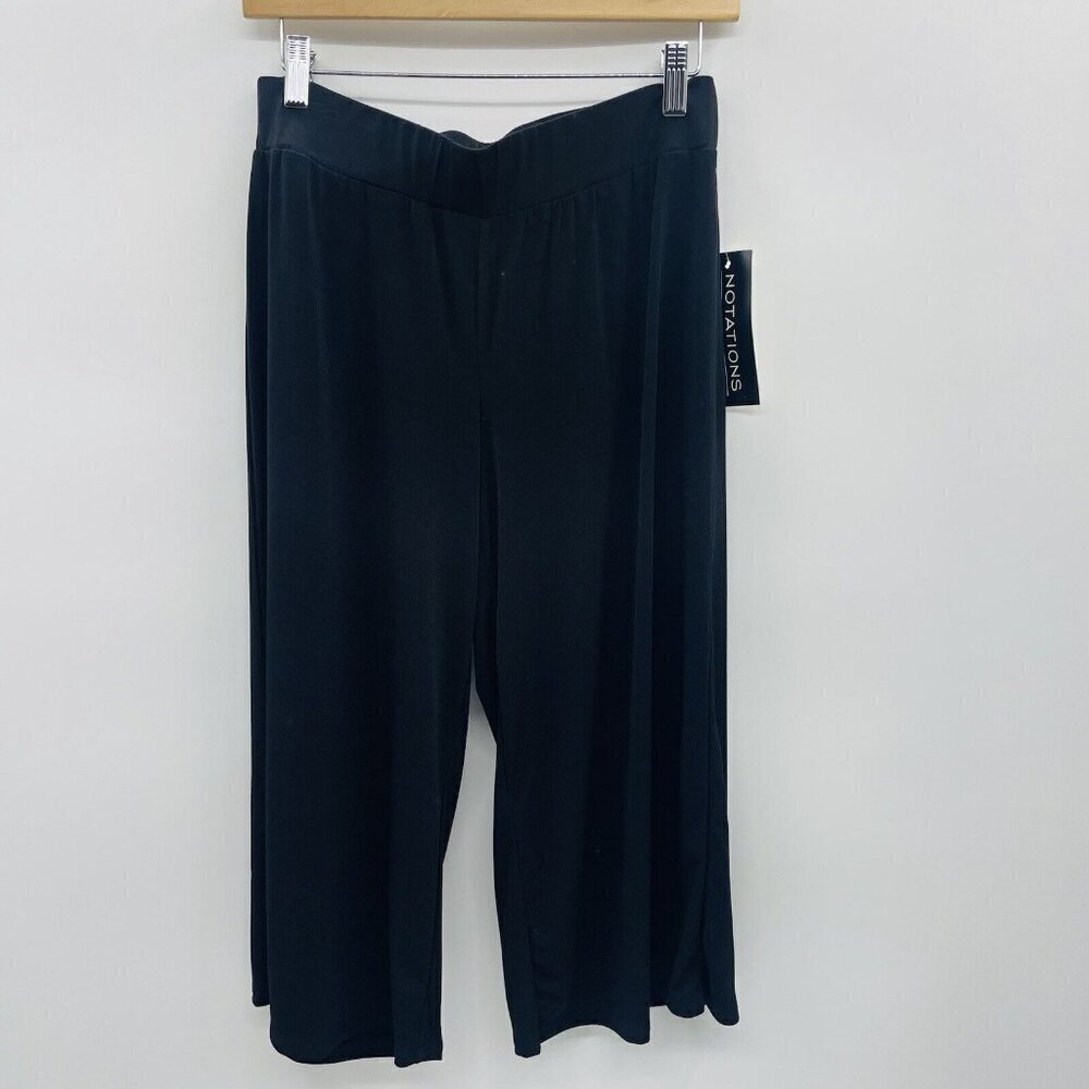 Notations Petite Womens PM Medium Pull On Wide Leg Culotte Capri Pants in Black